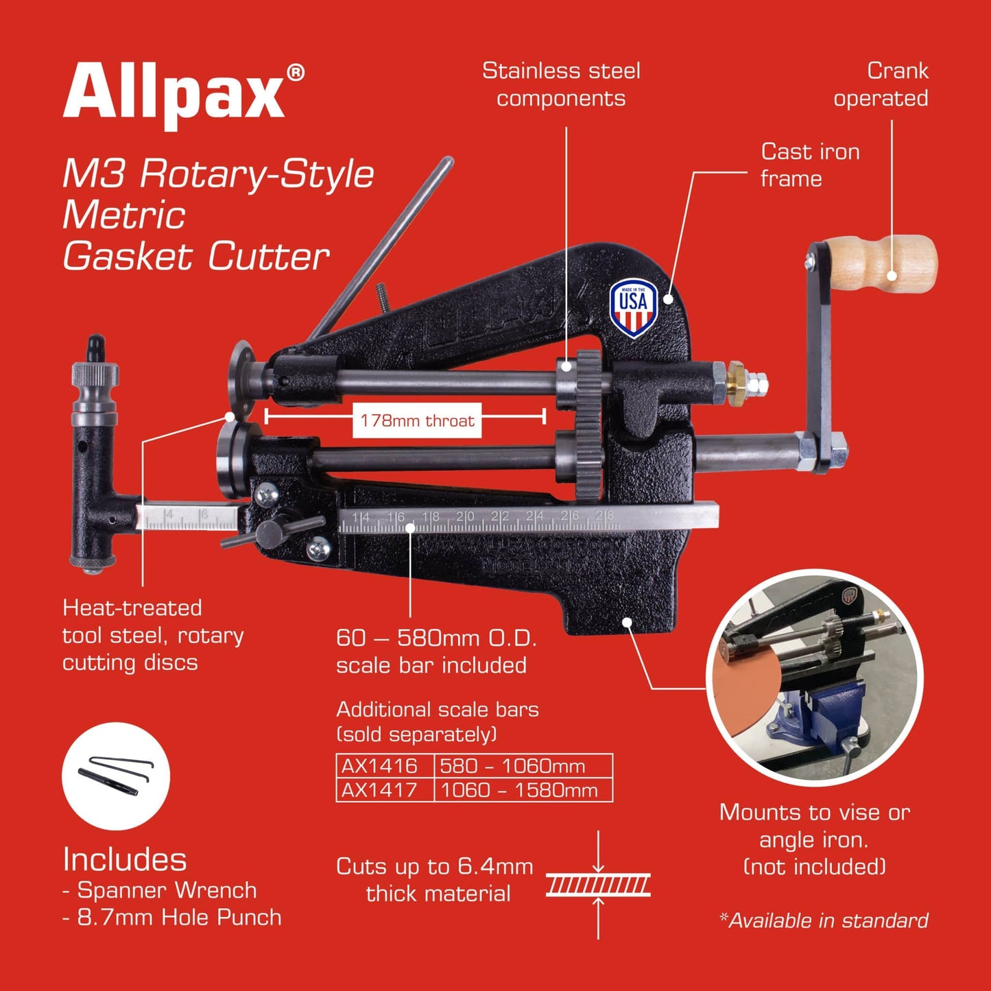M3 Rotary-Style Metric Gasket Cutter Spec