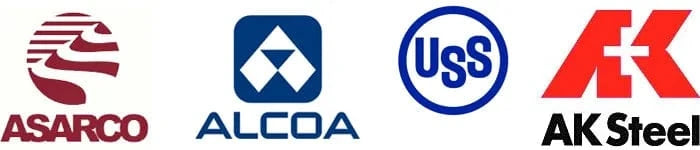 ASARCO, ALCOA, U.S. Steel, and AK Steel logos in a row