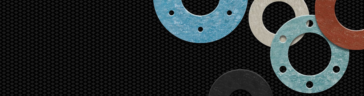 A set of circular gaskets or flanges in various colors, arranged on the right side of a dark background.