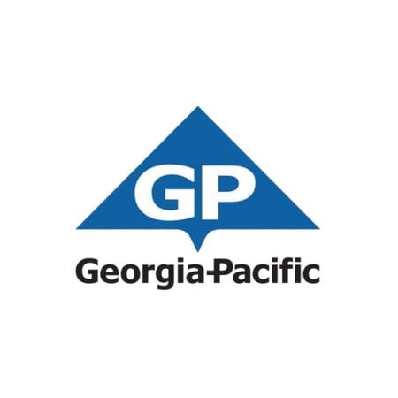 Georgia-Pacific logo with blue triangle and 'GP' text on a white background