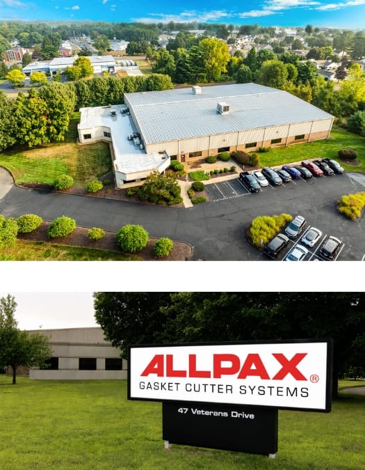 Guardair Corporation Building with Allpax Gasket Cutter Systems Sign