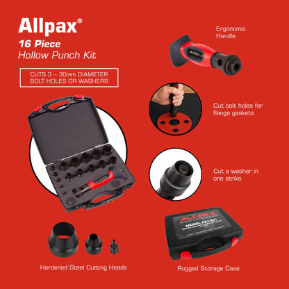 Metric Hollow Punch Kit - 16 Piece - Features & Specs