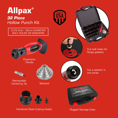 Metric Hollow Punch Kit - 32 Piece - Features & Specs