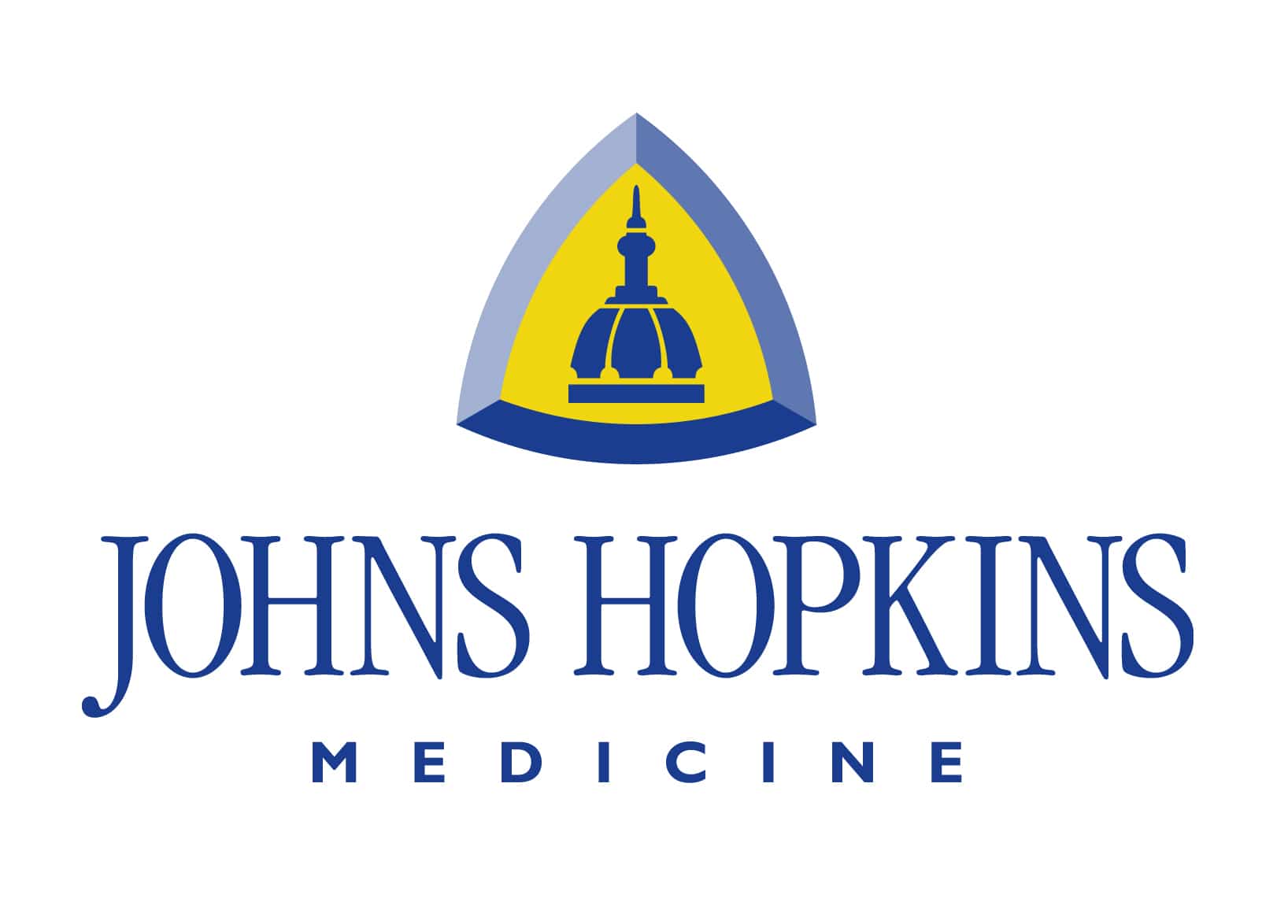 Johns Hopkins Medicine logo on a white background, featuring a blue and yellow shield emblem
