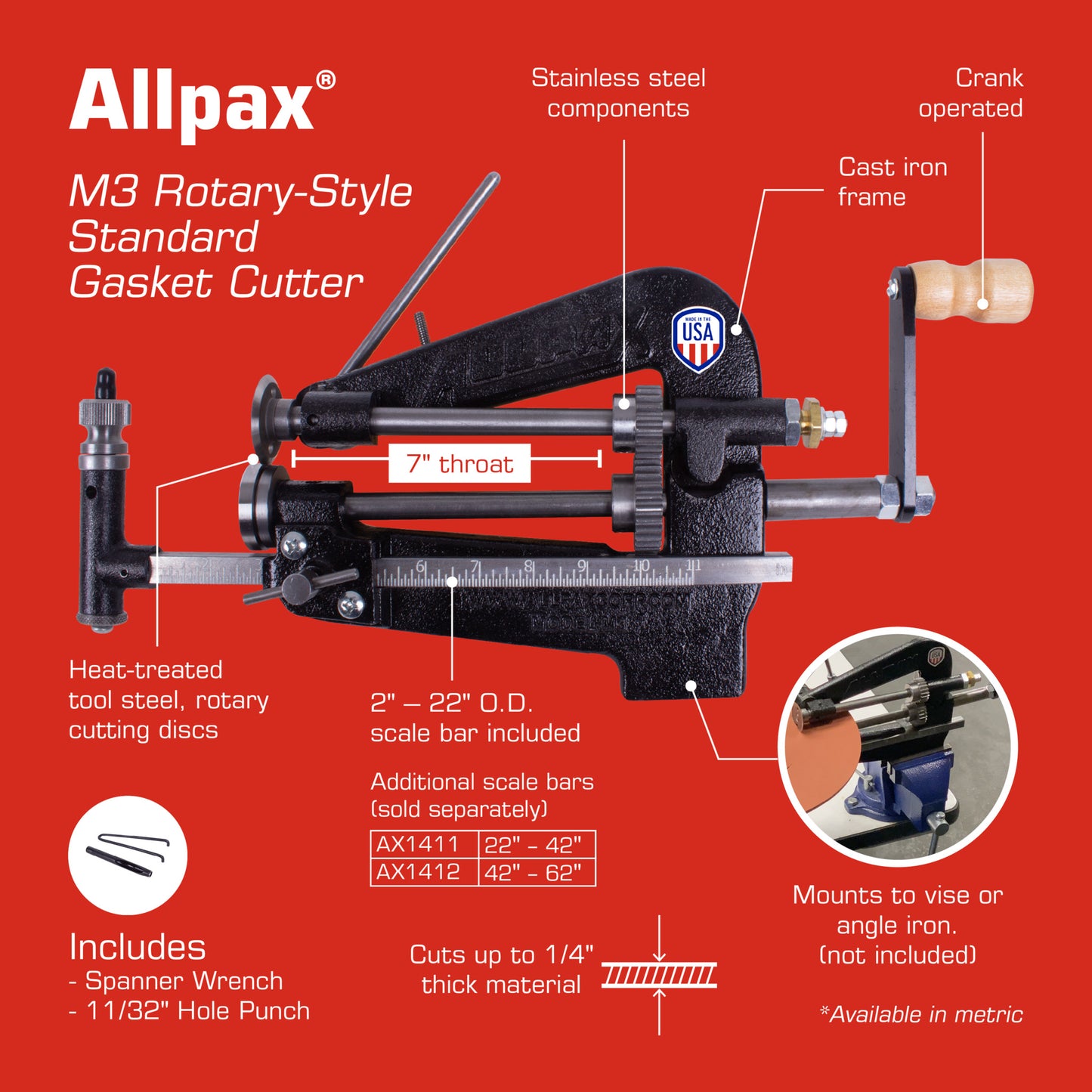 M3 Rotary-Style Standard Gasket Cutter Spec