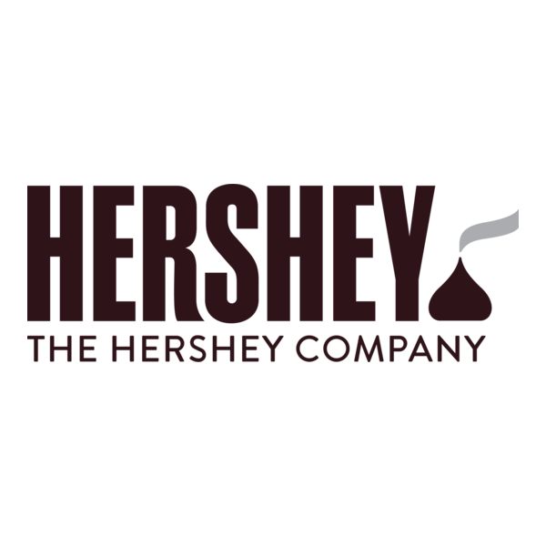 Hershey logo with a chocolate droplet on a white background